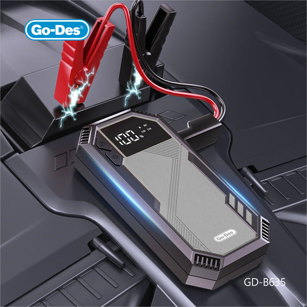 Go-Des Car Jump Starter Power Bank 12V 38Wh LED Emergency Battery Booster Portable Vehicle Ignition