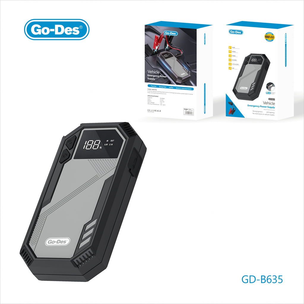 Go-Des Car Jump Starter Power Bank 12V 38Wh LED Emergency Battery Booster Portable Vehicle Ignition