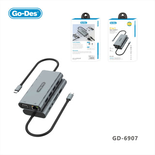 Go-Des 11in1 Multiport Type-C Intelligent Docking Station PD100W 4K HDTV RJ45 USB SD VGA Audio Hub Adapter