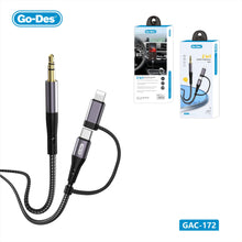 تحميل الصورة في عارض المعرض ، Go-Des 2in1 Audio Conversion Cable iPhone USB-C to 3.5mm AUX Jack Adapter High Fidelity Nylon