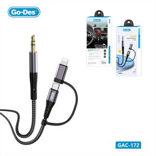 Go-Des 2in1 Audio Conversion Cable iPhone USB-C to 3.5mm AUX Jack Adapter High Fidelity Nylon
