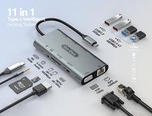 Cargar imagen en el visor de la galería, Go-Des 11in1 Multiport Type-C Intelligent Docking Station PD100W 4K HDTV RJ45 USB SD VGA Audio Hub Adapter