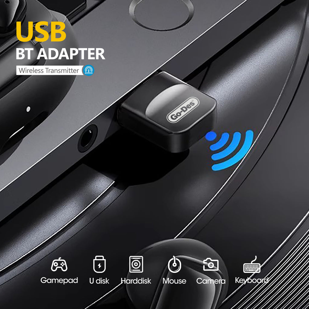Go-Des USB Bluetooth 5.3 Adapter Wireless Dongle for PC Laptop Plug and Play 30m Transmission