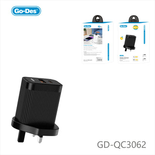 Go-Des 38W PD QC3.0 Fast Charging Dual Port Travel Charger Adapter with USB-C USB-A Output