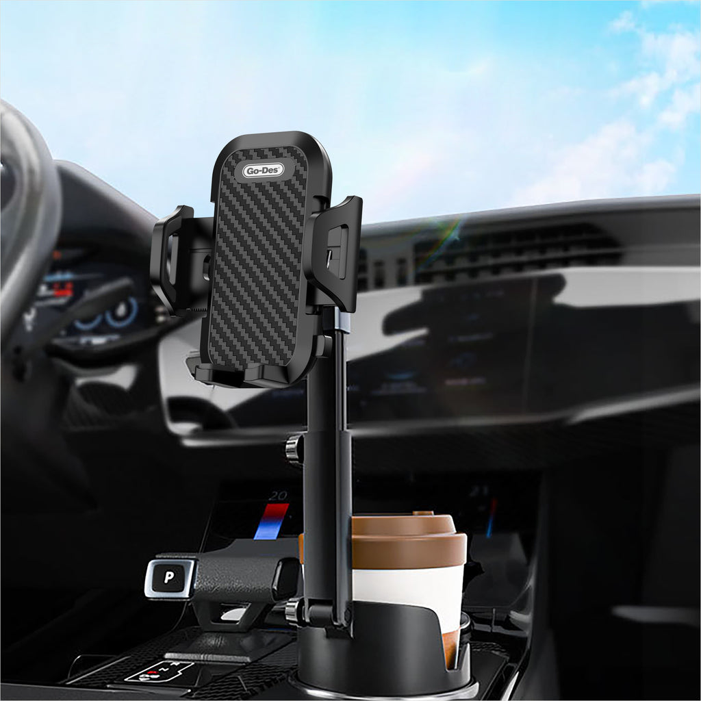 Go-Des Adjustable Car Cup Holder Phone Mount 360 Degree Rotation Universal Stand with Strong Grip and Lift Adjustment
