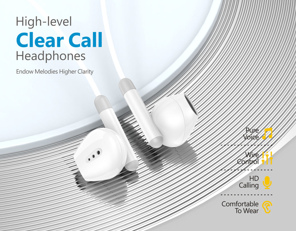 Go-Des High-Fidelity Lightning Wired Earphones with HD Microphone TPE Cable Clear Call and In-Line Control for iPhone iPad Devices