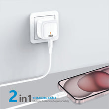 Load image into Gallery viewer, Go-Des 3 Pin UK Plug Dual USB QC3.0 Fast Charger Adapter with LED 2in1 Cable Set Lightning Type-C Micro