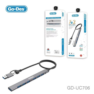 Go-Des محول 2 في 1 من USB-C إلى محطة توصيل مع USB 3.0، 6 منافذ USB 2.0 لتوسيع الاتصال