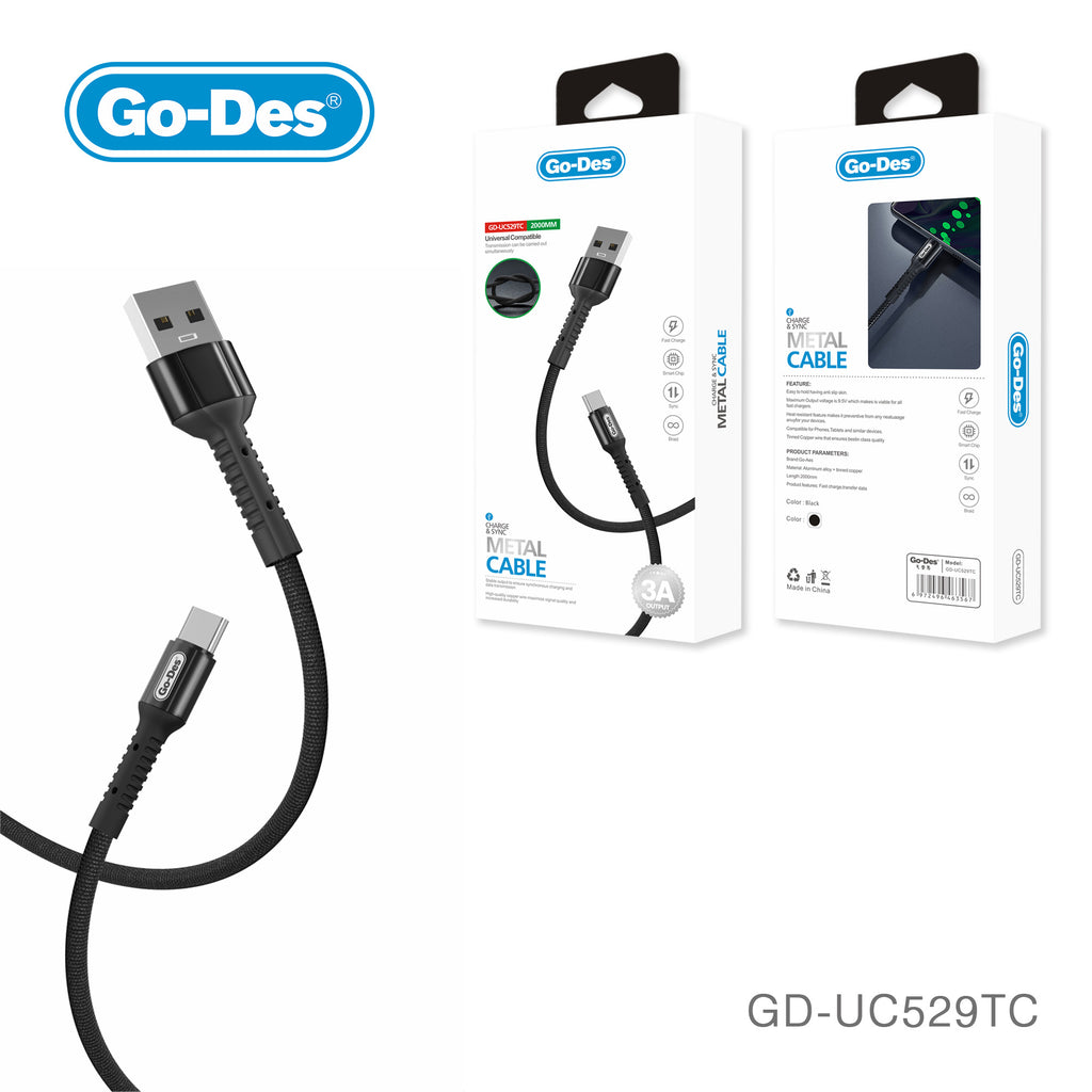 Go-Des USB Charging Cable 2m Fast Charge Data Sync Cord for iPhone Micro USB Type-C Devices