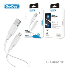 Cargar imagen en el visor de la galería, Go-Des 1M Silicone Charging Cable 24A Fast Charge and Sync USB Cable Lightning Micro USB Type C