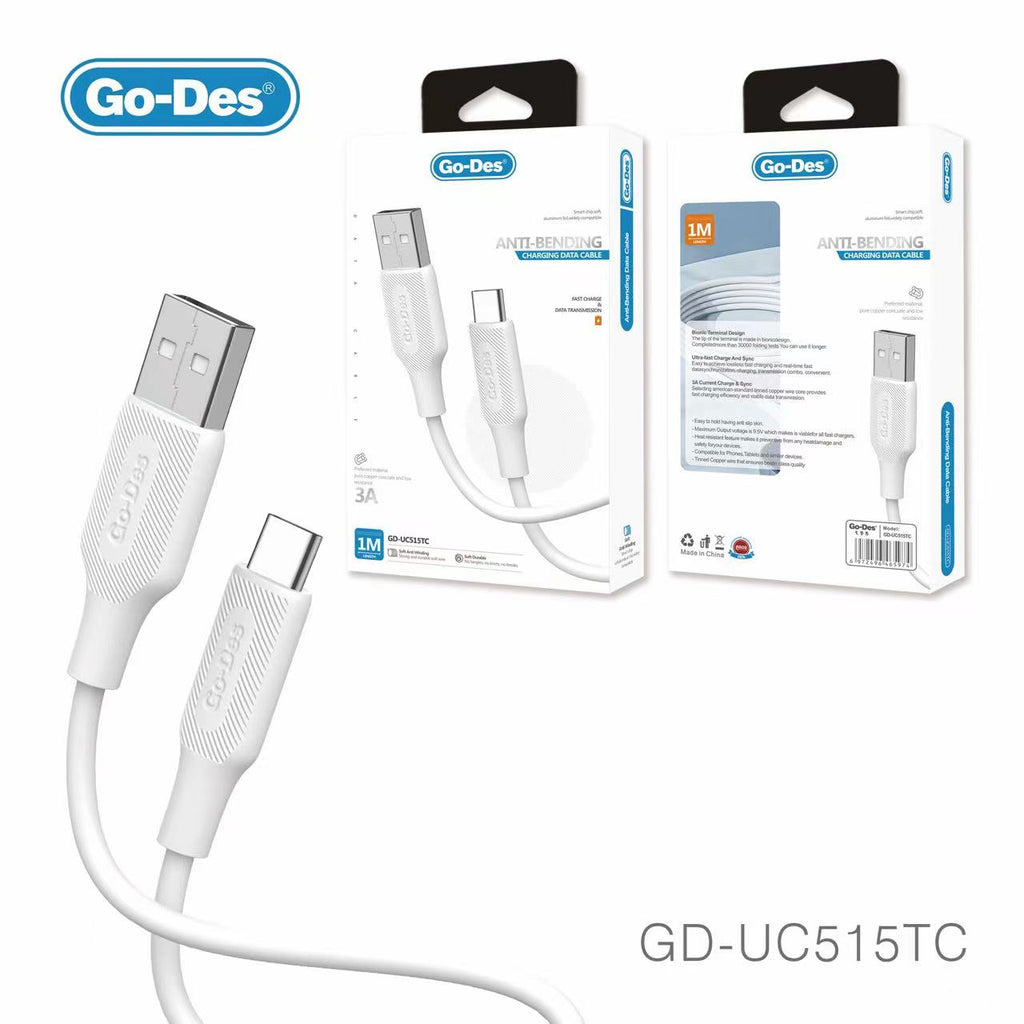 Go-Des 1M Silicone Charging Cable 24A Fast Charge and Sync USB Cable Lightning Micro USB Type C