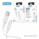 Go-Des 1M Silicone Charging Cable 24A Fast Charge and Sync USB Cable Lightning Micro USB Type C