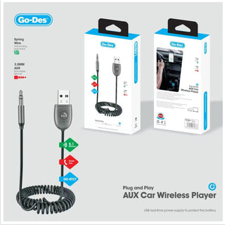 GD-BT27 مستقبل صوتي لاسلكي BT5.0 مع ميكروفون وكابل AUX 3.5mm لسيارة - مكالمات بدون استخدام اليدين، محول استقبال بلوتوث، مجموعة لسيارة Hands-Free، مستقبل صوتي Spring Go-Des