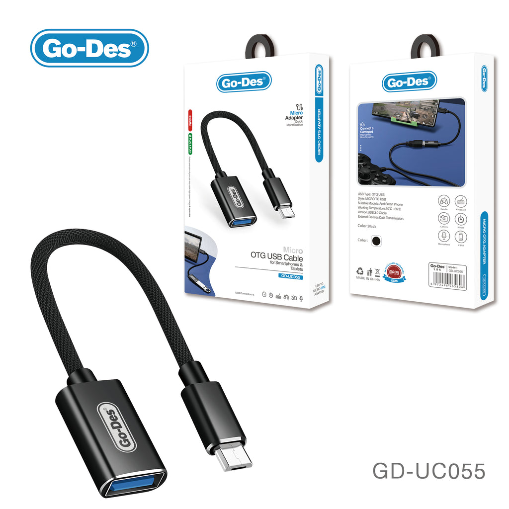 Go-Des Micro USB OTG Cable Nylon Braided Aluminum Alloy Plug & Play Fast Data Transfer for Smartphones and Tablets