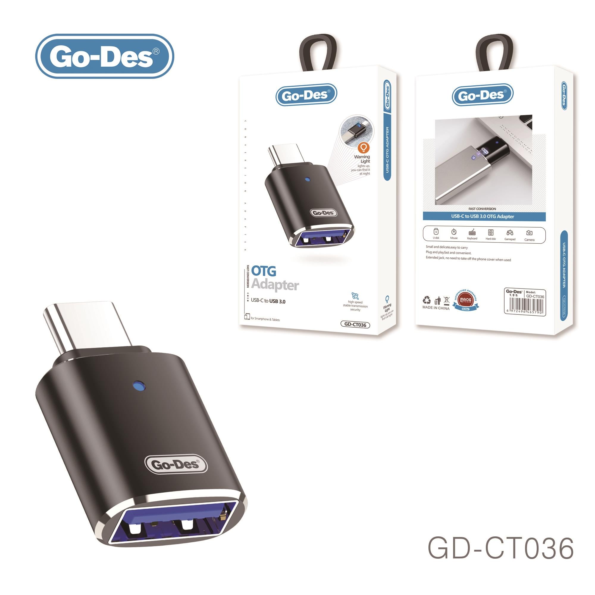 USB Type C To USB 3.0 LED Lighning Go-Des Adapter Type-C Male To OTG U –  godes