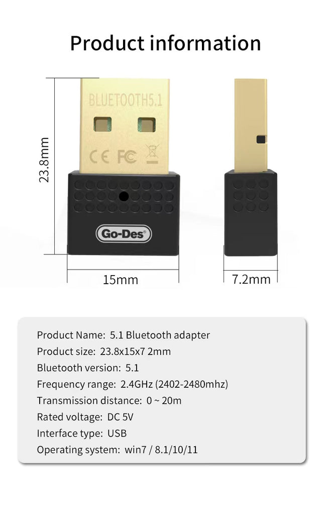  USB Bluetooth Adapter for PC 5.1 - Bluetooth Dongle