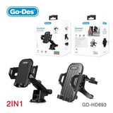 Go-Des 360 Degree 2 in 1 Universal Car Air Vent Phone Holder Cradle Car Dashboard Mount Phone Holder for Mobile Phone 2in1 Shockproof Car Holder