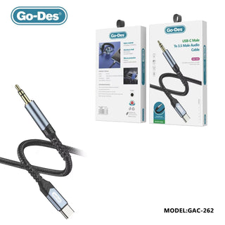 Go-Des كابل صوت تمديد محول جاك 3.5مم ذكر إلى Type C ذكر USB C سلك مساعد مطلي بالذهب لمايكروفون استوديو بطول 1.2meter