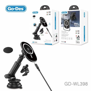 شاحن سيارة لاسلكي Qi سريع وشامل 3 في 1 من Godes لوحدة لوحة العدادات واللوح الأمامي ومخرج التهوية، حامل هاتف متوافق مع iPhone 14، قاعدة تثبيت للسيارة مع شاحن لاسلكي