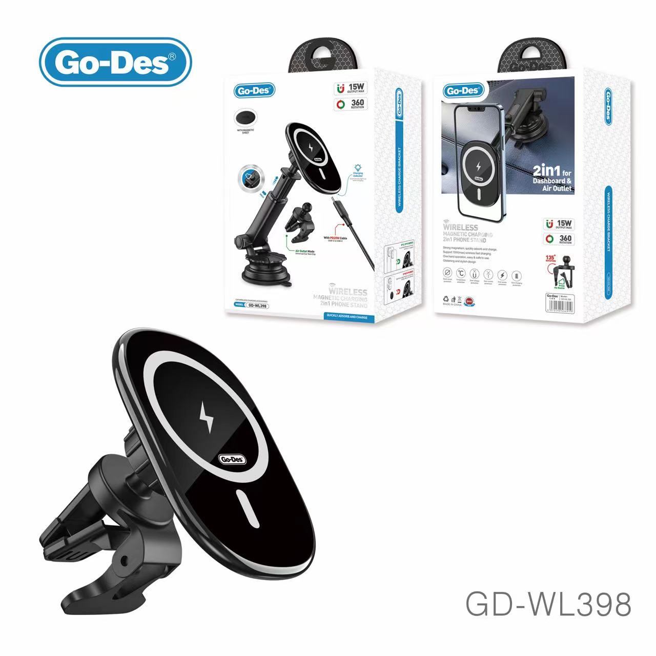 Godes 3 in 1 Car wireless phone charger Qi Fast Charging Dashboard Win –  godes