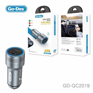 Go-Des شاحن متنقل صغير PD 2 منفذ USB-C نوع C 30W/40W محول شحن سريع USB مزدوج Type-C 30W شاحن سيارة 40W لأجهزة iPhone iPad Samsung Huawei
