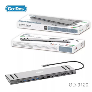 14 في 1 محور USB C Type-c محطة إرساء مع مخرجات مزدوجة 4K HDR، VGA، RJ45 إيثرنت، USB3.0، شحن PD 100W، قارئ بطاقات SD/TF، مدخل 3.5 مم للصوت، محول شحن Go-Des PD لجهاز MacBook Pro وHuawei