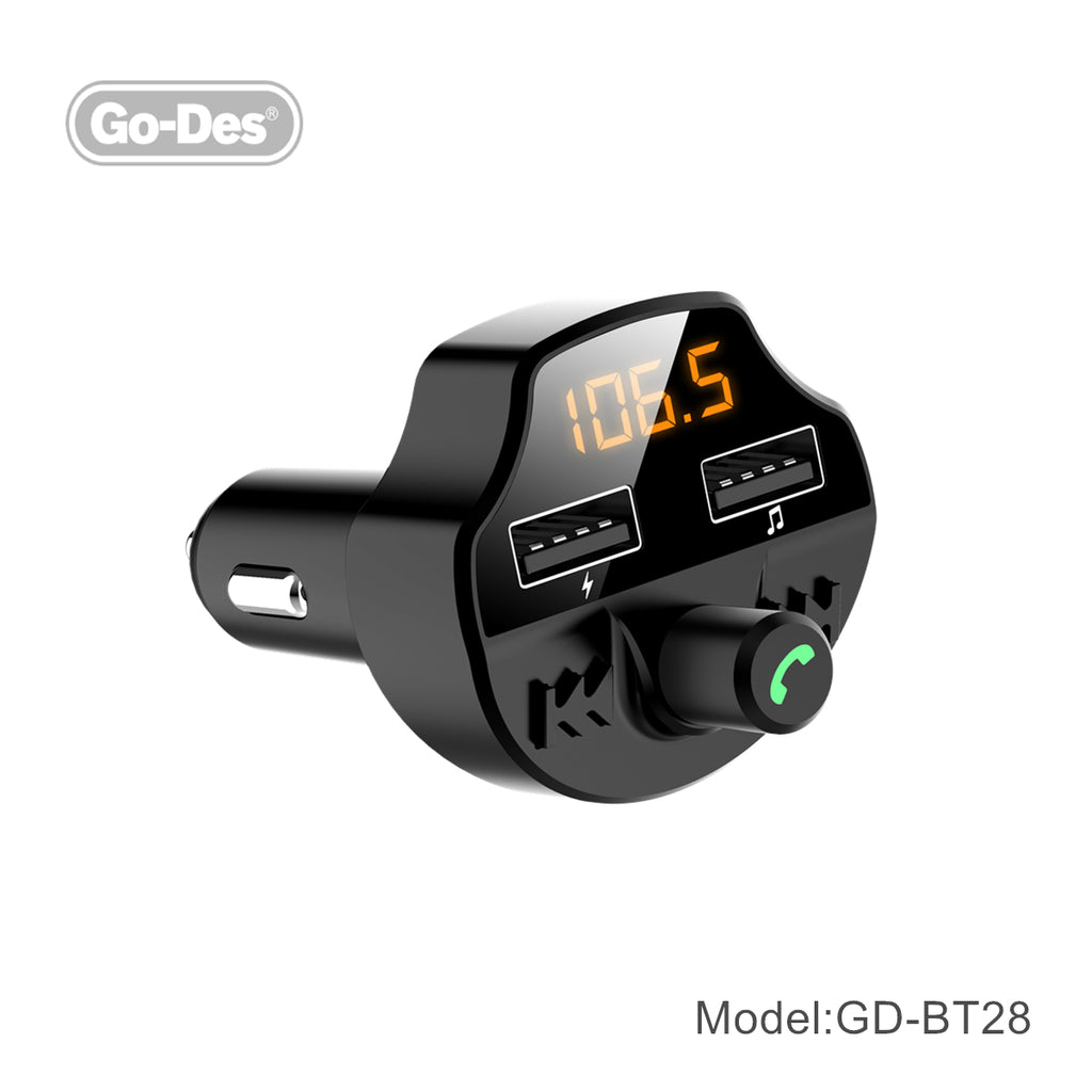 Go-Des Bluetooth FM Car Transmitter DC5V 2.4A Fast Charger Handsfree Bluetooth Car Kits Adapter MP3 Player for Car