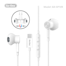 Load image into Gallery viewer, Go-Des Hi-Fi DAC Digital Stereo In Ear Wired Headset Noise Isolating in-Ear Wired Type-C Headphone with Mic for Samsung IPAD  Huawei USB-C Headphone Earphone USB-C Earbuds