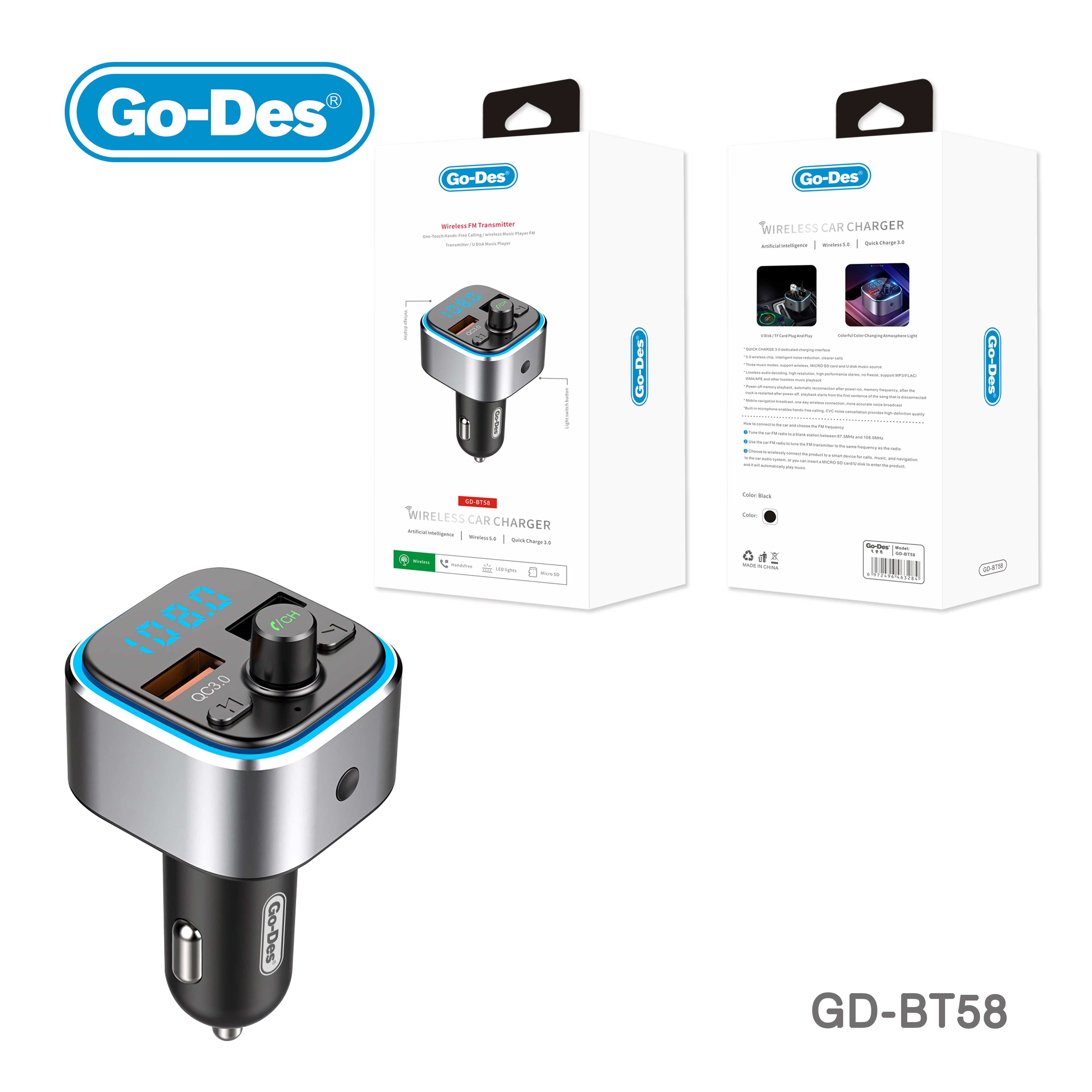 Go-Des Car Radio Adapter Dual Usb Fast Charger Setup Car Kit Wireless –  godes